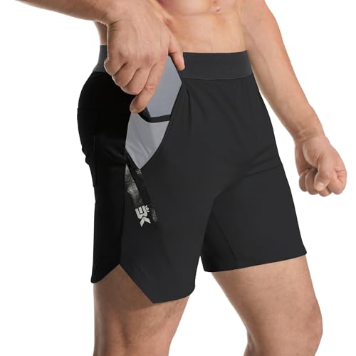 BROKIG Gym Sporthose Herren Kurz mit Doppeltasche, Fitness Shorts Herren Leichte Laufshorts (Schwarz,XXL) von BROKIG