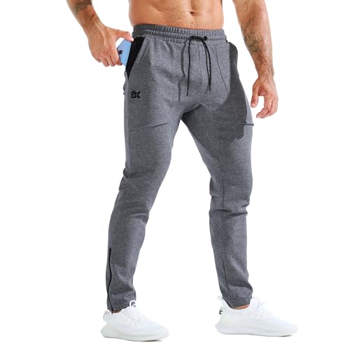 BROKIG Fitness Jogginghose Herren Lang mit Patchtasche, Gym Baumwolle Trainingshose Sporthose Herren Lang Slim Fit Hose (Dunkelgrau,M) von BROKIG