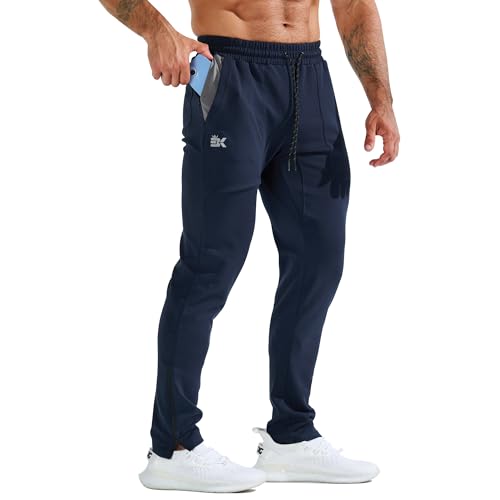 BROKIG Fitness Jogginghose Herren Lang mit Patchtasche, Gym Baumwolle Trainingshose Sporthose Herren Lang Slim Fit Hose (Navy Blau,XL) von BROKIG