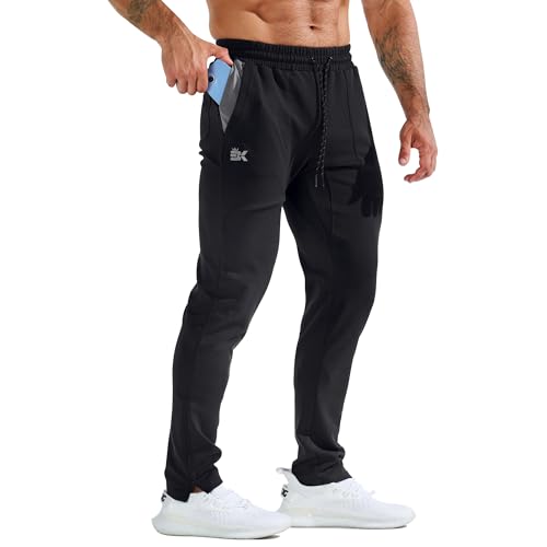BROKIG Fitness Jogginghose Herren Lang mit Patchtasche, Gym Baumwolle Trainingshose Sporthose Herren Lang Slim Fit Hose (Schwarz,XXL) von BROKIG