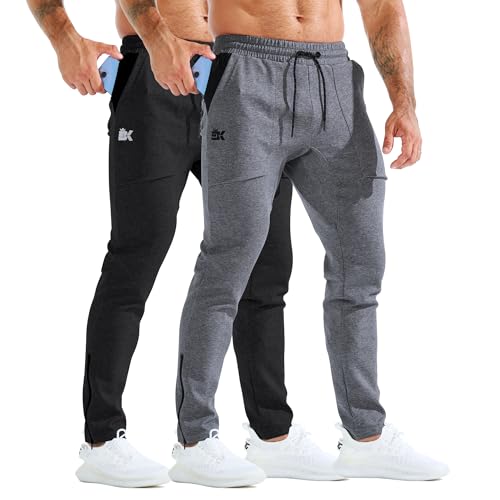 BROKIG Fitness Jogginghose Herren Lang mit Patchtasche, Gym Baumwolle Trainingshose Sporthose Herren Lang Slim Fit Hose (Schwarz-Dunkelgrau,M) von BROKIG