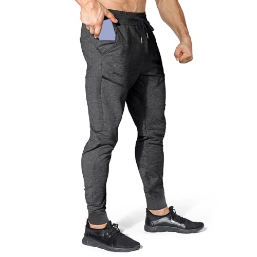 BROKIG Fitnessstudio Sporthose Herren Hose Baumwolle Jogginghose Freizeithose Elastische Taille mit Kordelzug Trainingshosen mit Taschen Laufhose Herren (Dunkelgrau,L) von BROKIG