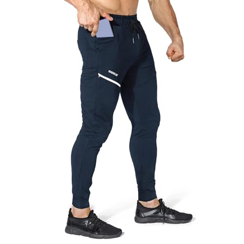 BROKIG Fitnessstudio Sporthose Herren Hose Baumwolle Jogginghose Freizeithose Elastische Taille mit Kordelzug Trainingshosen mit Taschen Laufhose Herren (Marine,M) von BROKIG