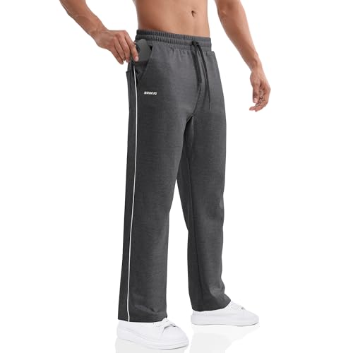 BROKIG Gerade Hose Herren Laufhose Lang Hose Offener Beinabschluss,Loser Passform Sporthose Herren Freizeithose mit Taschen Komfortable Trainingshose für Männer (Dunkelgrau,M) von BROKIG