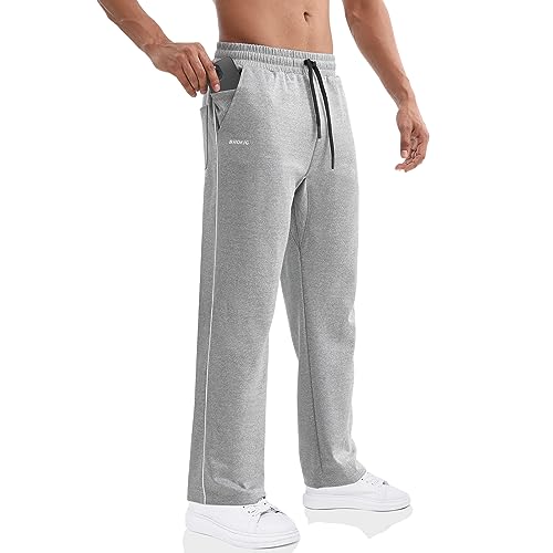 BROKIG Gerade Hose Herren Laufhose Lang Hose Offener Beinabschluss,Loser Passform Sporthose Herren Freizeithose mit Taschen Komfortable Trainingshose für Männer (Hellgrau,XXL) von BROKIG