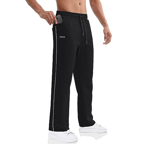 BROKIG Gerade Hose Herren Laufhose Lang Hose Offener Beinabschluss,Loser Passform Sporthose Herren Freizeithose mit Taschen Komfortable Trainingshose für Männer (Schwarz,L) von BROKIG