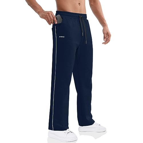 BROKIG Gerade Hose Herren Laufhose Lang Hose Offener Beinabschluss,Loser Passform Sporthose Herren Freizeithose mit Taschen Komfortable Trainingshose für Männer (Marine,L) von BROKIG