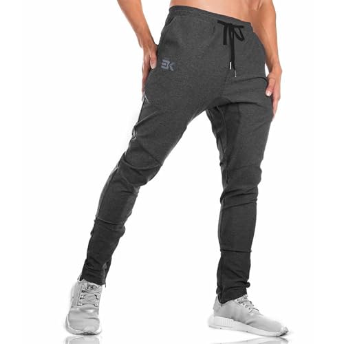BROKIG Gym Jogginghose Sporthose Herren Lang mit Doppeltasche, Baumwolle Trainingshose Herren Fitness Slim Fit Hose (Dunkelgrau,L) von BROKIG