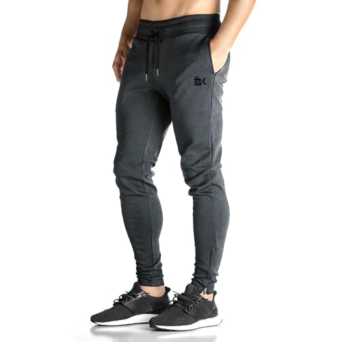 BROKIG Gym Sporthose Herren Lang Eng, Baumwolle Lang Jogginghose Trainingshose Herren mit Verdecktem YKK Reißverschluss (Dunkelgrau,S) von BROKIG