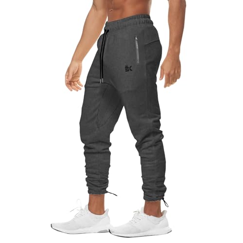 BROKIG Heckseil Gym Sporthose Herren Lang, Fitness Trainingshose Herren Lang Baumwolle Slim Jogginghose Herren Laufhose mit Reißverschlusstasche(Dunkelgrau,XXL) von BROKIG
