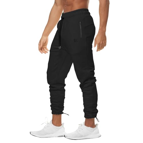 BROKIG Heckseil Gym Sporthose Herren Lang, Fitness Trainingshose Herren Lang Baumwolle Slim Jogginghose Herren Laufhose mit Reißverschlusstasche(Schwarz,L) von BROKIG