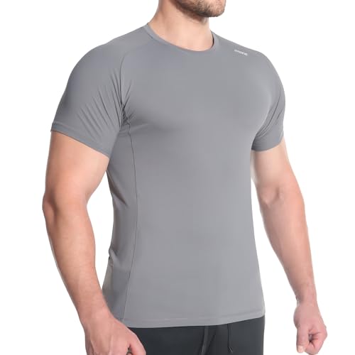 BROKIG Sport Tshirts Herren Schnelltrocknend Atmungsaktiv Gym Trainingsshirt Herren Kurzarm (Dunkelgrau,M) von BROKIG