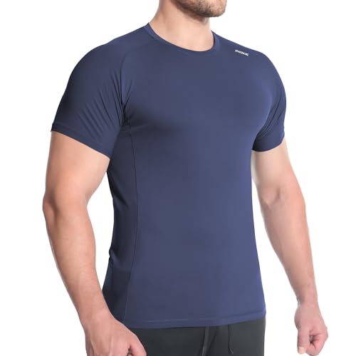 BROKIG Sport Tshirts Herren Schnelltrocknend Atmungsaktiv Gym Trainingsshirt Herren Kurzarm (Saphirblau,L) von BROKIG