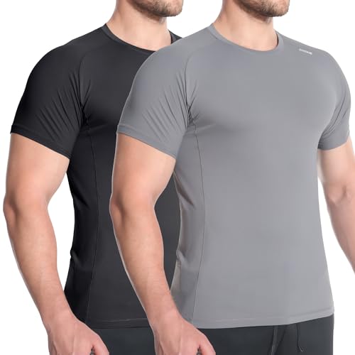 BROKIG Sport Tshirts Herren Schnelltrocknend Atmungsaktiv Gym Trainingsshirt Herren Kurzarm (Schwarz/Dunkelgrau,M) von BROKIG