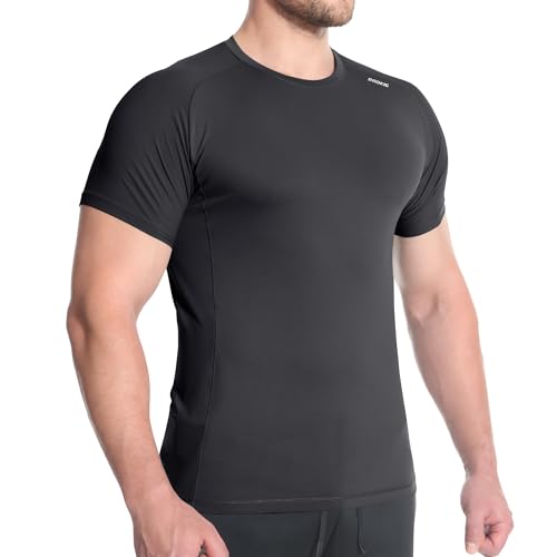 BROKIG Sport Tshirts Herren Schnelltrocknend Atmungsaktiv Gym Trainingsshirt Herren Kurzarm (Schwarz,M) von BROKIG
