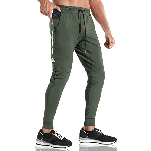 BROKIG Herren-Jogginghose, leicht, gestreift, für Fitnessstudio, Laufhose, armee-grün, 31-35 von BROKIG