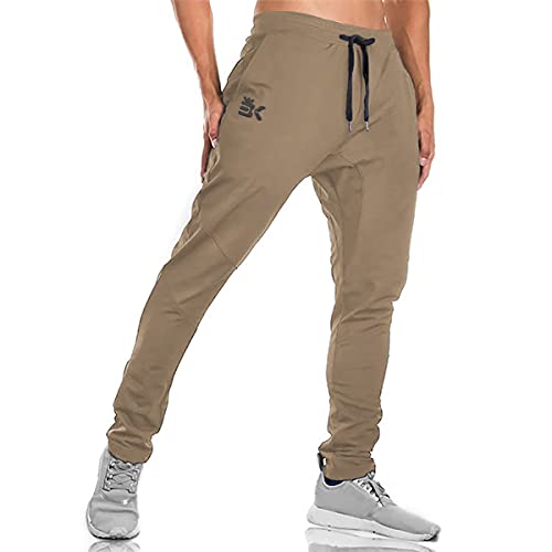 BROKIG Herren Jogginghose Sporthose lang Baumwolle Fitness Slim Fit Hose Freizeithose Streetwear(Khaki,M) von BROKIG