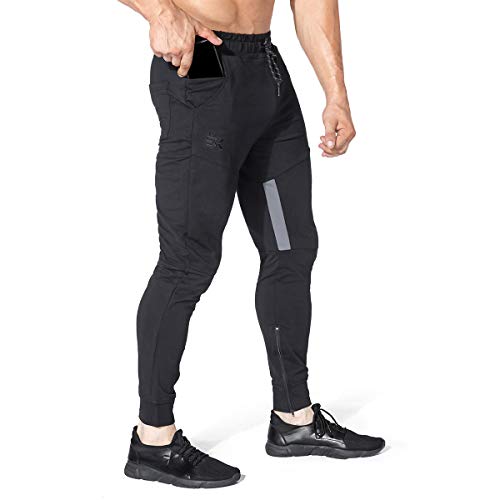 BROKIG Herren-Jogginghose mit Oberschenkel-Mesh-Material, schmale Passform, Trainingshose für Herren, mit Reißverschlusstaschen, Schwarz , 31-35 von BROKIG