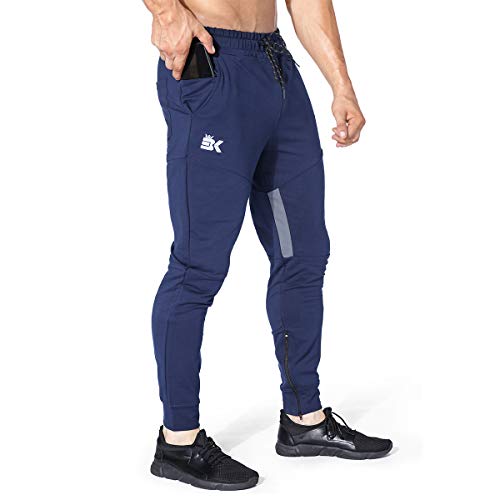 BROKIG Herren-Jogginghose mit Oberschenkel-Mesh-Material, schmale Passform, Trainingshose für Herren, mit Reißverschlusstaschen, marineblau, 31-35 von BROKIG