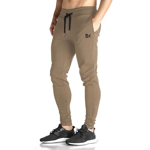 BROKIG Herren-Jogginghose mit Reißverschluss, schmale Passform, lässige Chinos und Taschen, beige, 27-32 von BROKIG