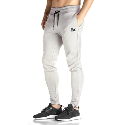 BROKIG Jogginghose Herren Baumwolle Trainingshose Sporthose Herren Lang Fitness Slim fit Hose (Hellgrau,M) von BROKIG