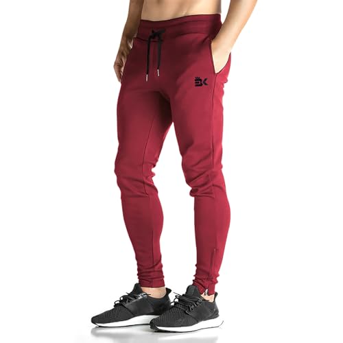 BROKIG Herren-Jogginghose mit Reißverschluss, schmale Passform, lässige Chinos und Taschen, rot, 27-32 von BROKIG