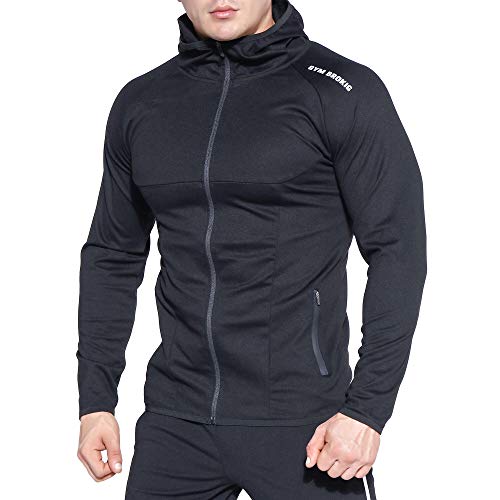 BROKIG Herren-Kapuzenpullover mit Reißverschluss und Taschen Gr. L, Schwarz von BROKIG