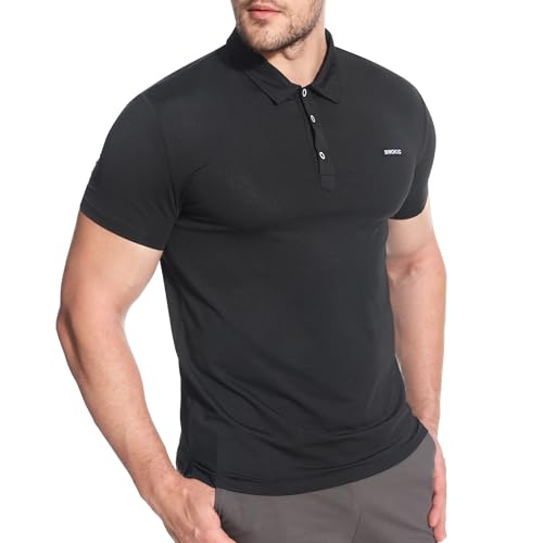 BROKIG Poloshirt Herren Kurzarm Atmungsaktiv Golf Tennis Sport Polo Shirts Polohemd Sommer (Schwarz,M) von BROKIG