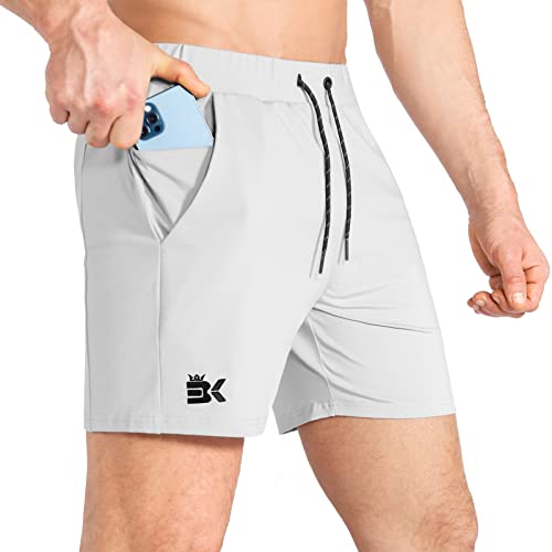 BROKIG Herren Sport Shorts Schnell Trocknend Kurze Hose Sporthose Trainingsshorts für Laufsport(Hellgrau,XL) von BROKIG
