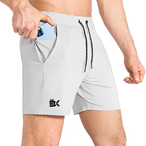 BROKIG Herren Sport Shorts Schnell Trocknend Kurze Hose Sporthose Trainingsshorts für Laufsport(Hellgrau,XXL) von BROKIG