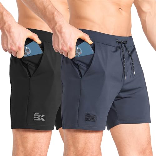 BROKIG Herren Sport Shorts Schnell Trocknend Kurze Hose Sporthose Trainingsshorts für Laufsport (Schwarz-dunkelgrau,XXL) von BROKIG