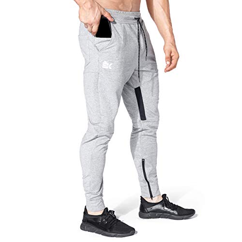 BROKIG Jogginghose Herren Baumwolle Sporthose Joggers Trainingshose Fitness Slim Fit Hose(Hellgrau,L) von BROKIG