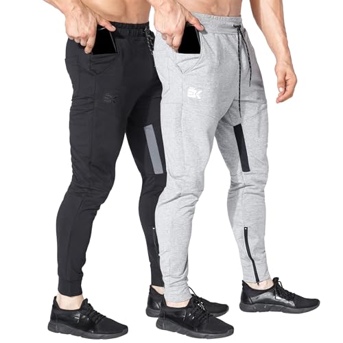 BROKIG Jogginghose Herren Baumwolle Sporthose Joggers Trainingshose Fitness Slim Fit Hose(Schwarz-Hellgrau,L) von BROKIG