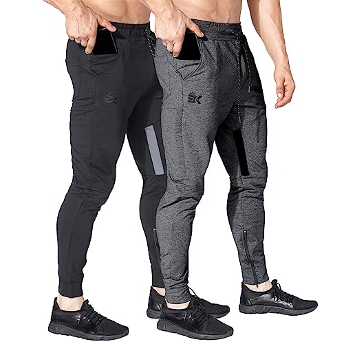 BROKIG Jogginghose Herren Baumwolle Sporthose Joggers Trainingshose Fitness Slim Fit Hose(Schwarz-dunkelgrau,L) von BROKIG