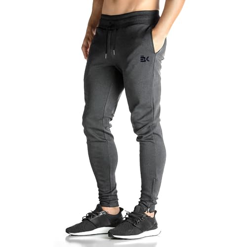 BROKIG Jogginghose Herren Baumwolle Trainingshose Sporthose Herren Lang Fitness Slim fit Hose (Dunkelgrau,L) von BROKIG