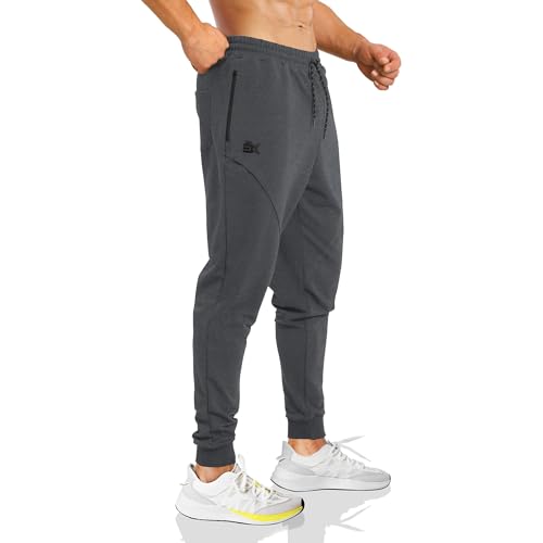 BROKIG Karotte Gym Jogginghose Herren Lang, Baumwolle Sporthose Herren Lang Fitness Trainingshose Mit Reißverschlusstaschen(Dunkelgrau,S) von BROKIG