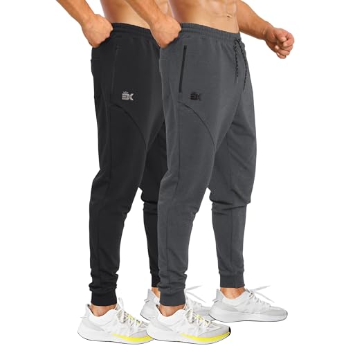 BROKIG Karotte Gym Jogginghose Herren Lang, Baumwolle Sporthose Herren Lang Fitness Trainingshose Mit Reißverschlusstaschen(Schwarz/Dunkelgrau,L) von BROKIG