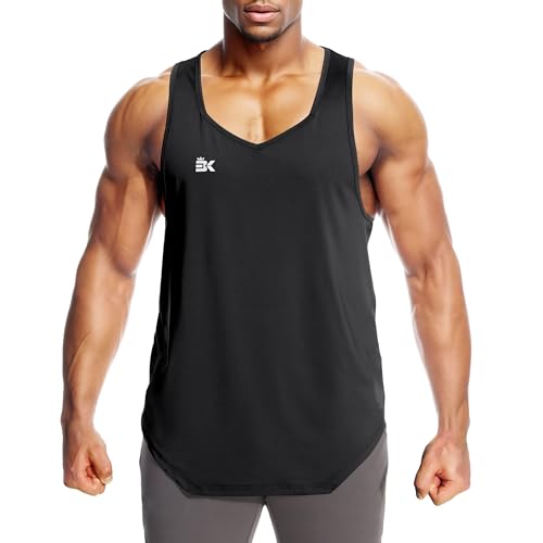 BROKIG Leicht Muskelshirts Herren Unregelmäßiger Ärmelloses Tank Top Herren Gym Workout Quick Dry Laufen Unterhemd (Schwarz,XXL) von BROKIG