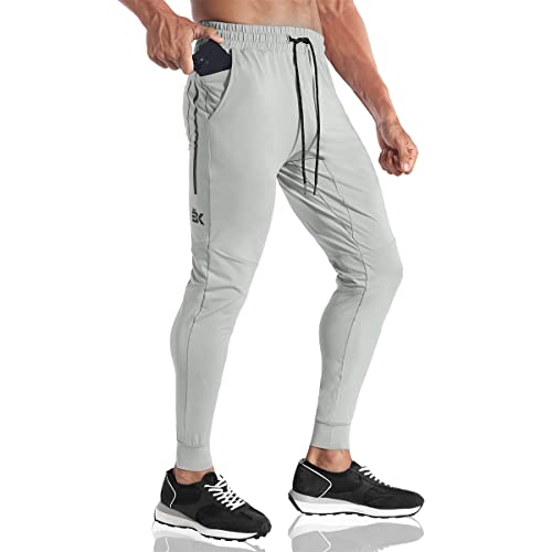 BROKIG Leichte Herren-Trainingshose, sportliche Passform, Workout-Hose mit Reißverschlusstasche, Stretch-Laufhose für Herren, hellgrau, 31-35 von BROKIG