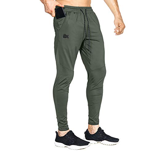 BROKIG Leichte Jogginghose Herren Fitnessstudio Trainingshose Slim Fit Sporthose Lang mit Taschen(Armeegrün,L) von BROKIG