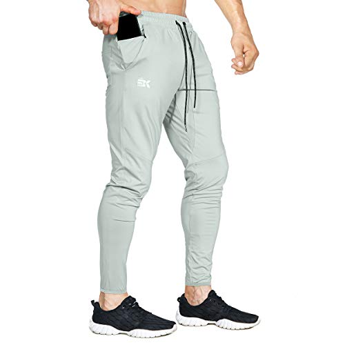 BROKIG Leichte Jogginghose Herren Fitnessstudio Trainingshose Slim Fit Sporthose Lang mit Taschen(Hellgrau,M) von BROKIG