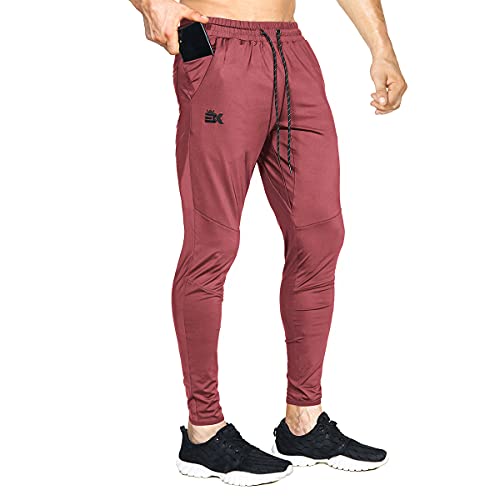 BROKIG Leichte Jogginghose Herren Fitnessstudio Trainingshose Slim Fit Sporthose Lang mit Taschen(Rot,L) von BROKIG