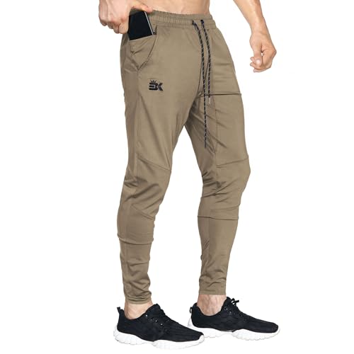 BROKIG Leichte Jogginghose Herren Fitnessstudio Trainingshose Slim Fit Sporthose Lang mit Taschen (Khaki,M) von BROKIG
