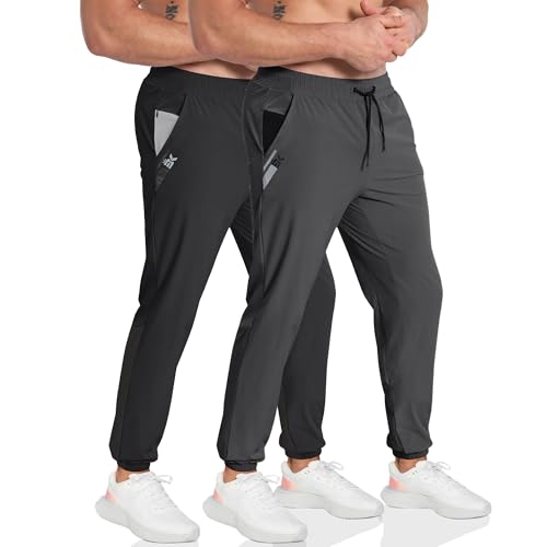 BROKIG Leichte Sporthose Herren Lang, Kontrastfarbe Mesh Fitness Hose Herren Gym Schnelltrocknend Dünn Trainingshose Jogginghose mit Reißverschlusstasche (Schwarz-Dunkelgrau,S) von BROKIG
