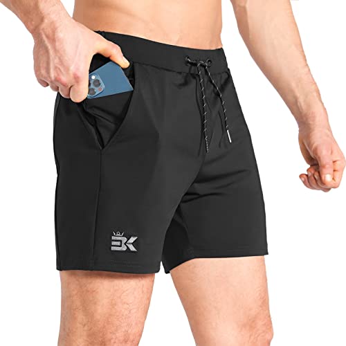 BROKIG Leichte Sportshorts für Herren, Shorts, Fitnessstudio, Slim Fit, Fitness-Shorts mit Taschen, Schwarz , L von BROKIG