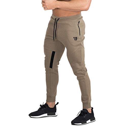 BROKIG Mens Vertex Gym Joggers Sweatpants Tracksuit Jogging Bottoms Running Trousers with Pockets (S, Beige) von BROKIG