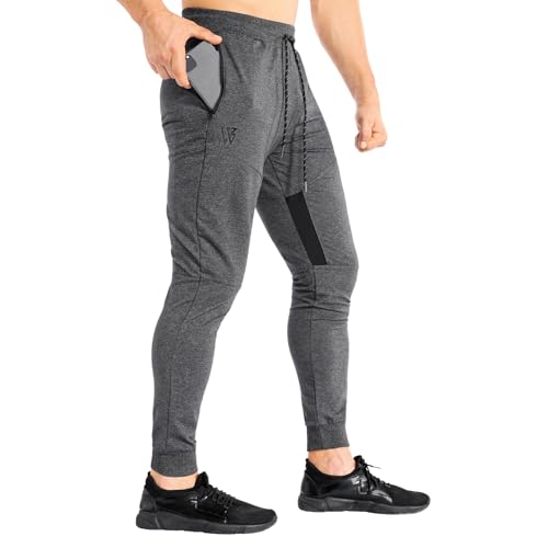 BROKIG Netz Gym Sporthose Herren Fitness Trainingshose Herren Lang Jogginghose Slim Baumwolle Vertikale Tasche Mit Reißverschluss(Dunkelgrau,XXL) von BROKIG