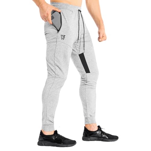 BROKIG Netz Gym Sporthose Herren Fitness Trainingshose Herren Lang Jogginghose Slim Baumwolle Vertikale Tasche Mit Reißverschluss(Hellgrau,M) von BROKIG
