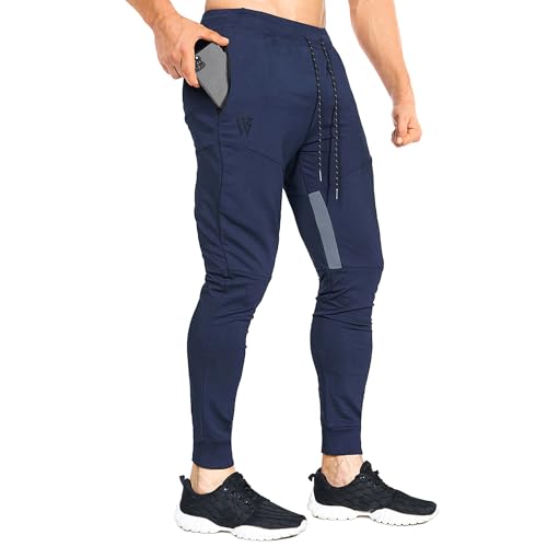 BROKIG Netz Gym Sporthose Herren Fitness Trainingshose Herren Lang Jogginghose Slim Baumwolle Vertikale Tasche Mit Reißverschluss(Marineblau,L) von BROKIG