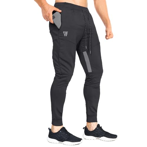 BROKIG Netz Gym Sporthose Herren Fitness Trainingshose Herren Lang Jogginghose Slim Baumwolle Vertikale Tasche Mit Reißverschluss(Schwarz,XL) von BROKIG